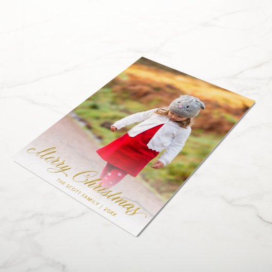 Eenvoudig elegant script Modern Christmas Folie Feestdagenkaart (Gedraaid)