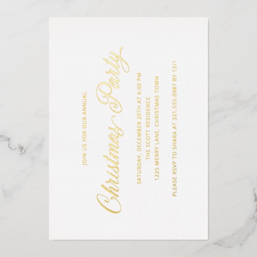 Eenvoudig Elegant Script Modern Christmas Party Folie Uitnodiging (Voorkant)