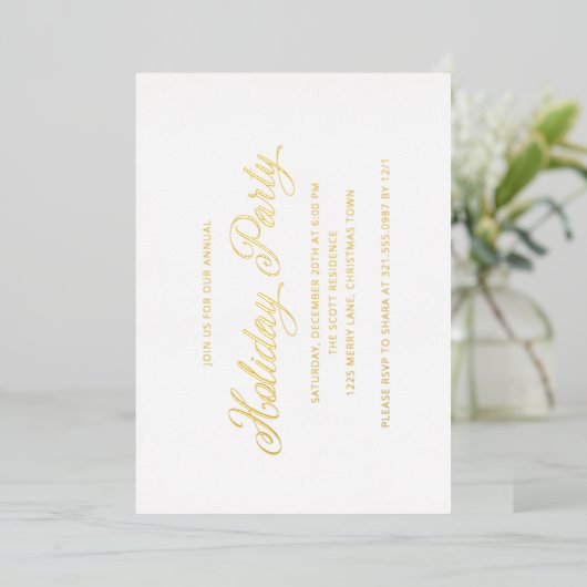 Eenvoudig Elegant Script Modern Holiday Party Folie Uitnodiging (Staand Voorkant)