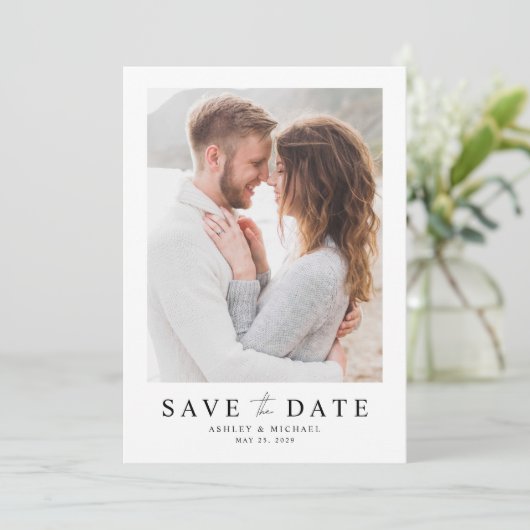 Eenvoudig Elegant Script Modern Photo Wedding Save The Date (Staand voorkant)