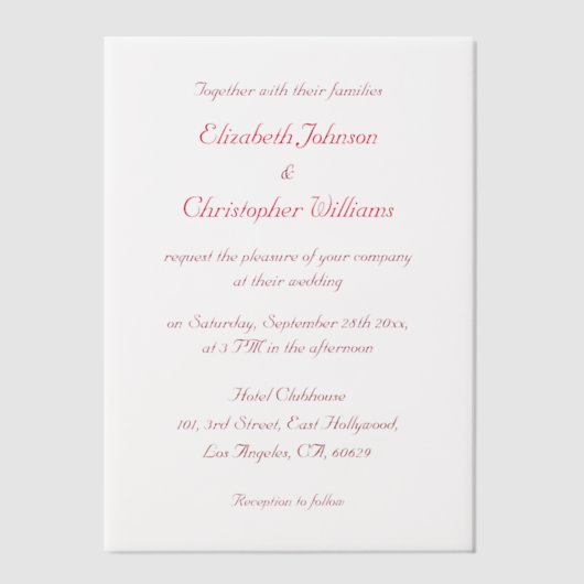Eenvoudig Elegant Script Modern Wedding Invitation Vellum Uitnodigingen (Voorkant)