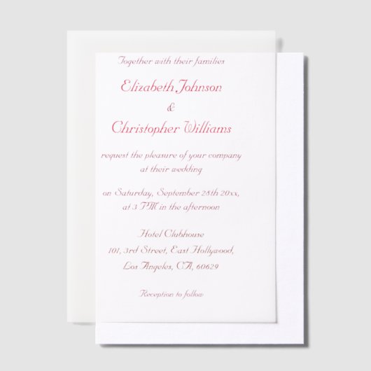 Eenvoudig Elegant Script Modern Wedding Invitation Vellum Uitnodigingen (Offset)