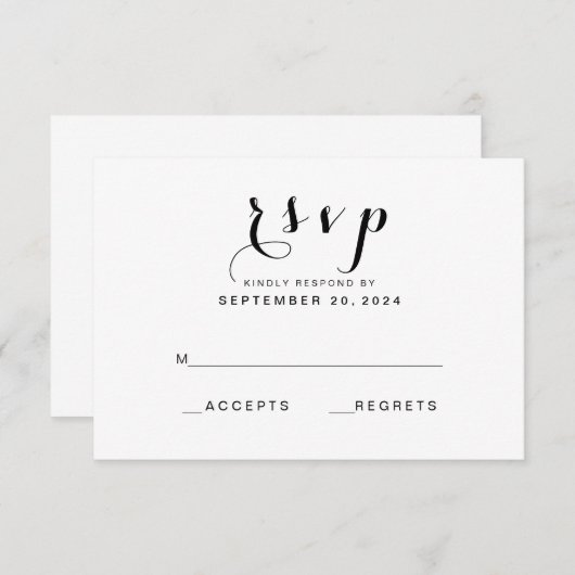 Eenvoudig Elegant Script | Moderne bruiloft RSVP K (Voorkant / Achterkant)