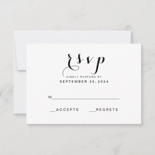 Eenvoudig Elegant Script | Moderne bruiloft RSVP K Kaartje (Voorkant)