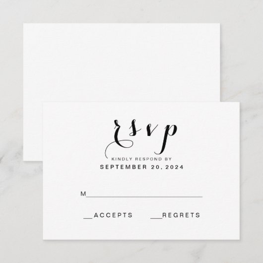 Eenvoudig Elegant Script | Moderne bruiloft RSVP K Kaartje (Voorkant / Achterkant)