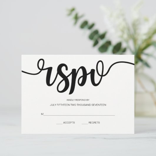 Eenvoudig elegant script | Moderne RSVP-kaarten vo RSVP Kaartje (Staand voorkant)