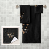 Eenvoudig Elegant Script Monogram Black en Gold Bad Handdoek