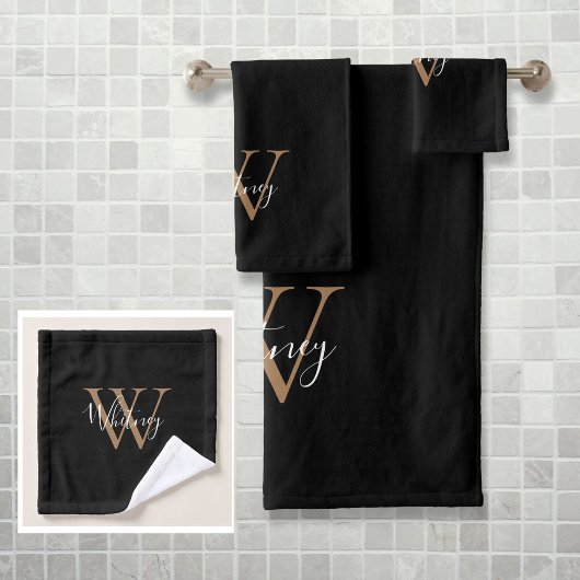 Eenvoudig Elegant Script Monogram Black en Gold Bad Handdoek