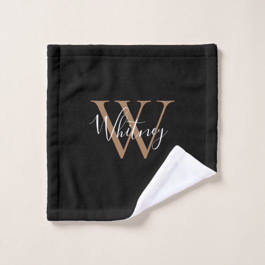 Eenvoudig Elegant Script Monogram Black en Gold Bad Handdoek (Wasdoekje)