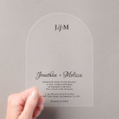 Eenvoudig Elegant Script & Monogram Overlay Weddin Acryl Uitnodigingen (Insitu (Draagbaar))