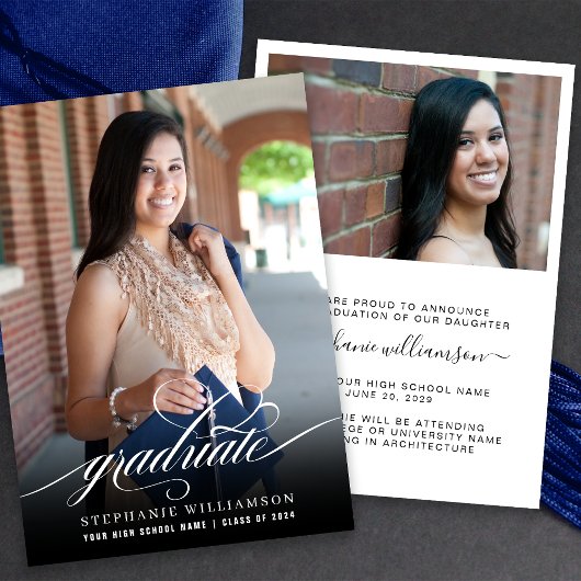 Eenvoudig Elegant Script Overlay Photo Afstuderen Aankondiging