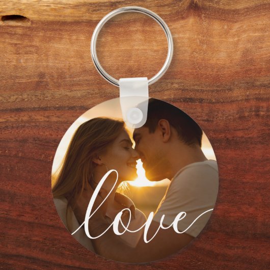 Eenvoudig Elegant Script Paar 2 Foto's Sleutelhanger (Achterkant)