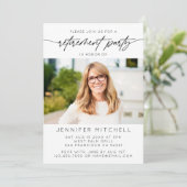 Eenvoudig Elegant Script Pensioen Party Foto Kaart (Staand voorkant)