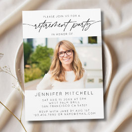 Eenvoudig Elegant Script Pensioen Party Foto Kaart