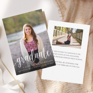 Eenvoudig Elegant Script Photo Afstuderen Kaart