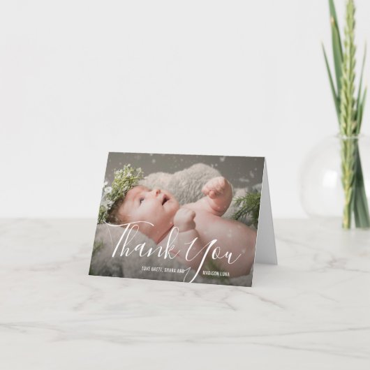 Eenvoudig Elegant Script Photo Baby shower Bedankkaart (Voorkant)