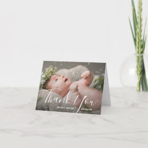 Eenvoudig Elegant Script Photo Baby shower Bedankkaart