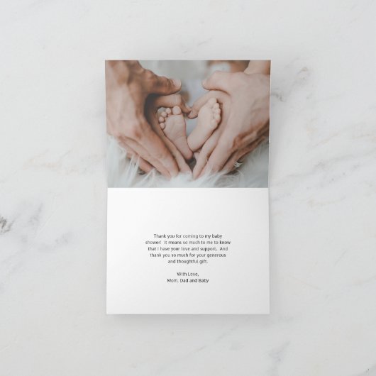 Eenvoudig Elegant Script Photo Baby shower Bedankkaart (Binnen)