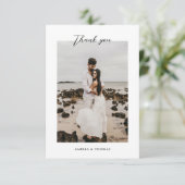 Eenvoudig Elegant Script Photo Wedding Bedankkaart (Staand voorkant)