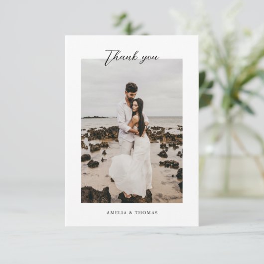 Eenvoudig Elegant Script Photo Wedding Bedankkaart (Staand voorkant)