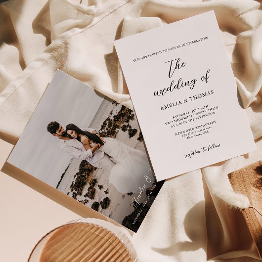 Eenvoudig Elegant Script Photo Wedding Kaart
