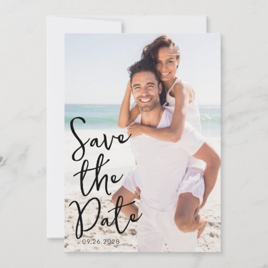 Eenvoudig Elegant Script Photo Wedding Save The Date (Voorkant)