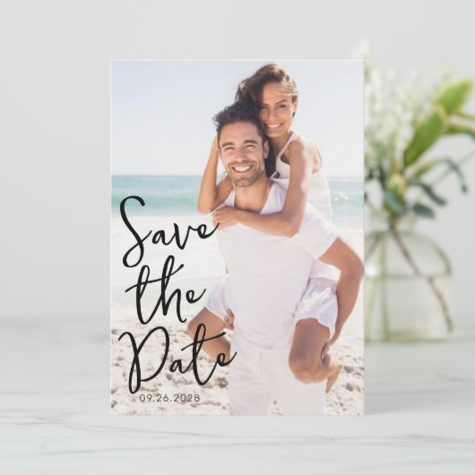 Eenvoudig Elegant Script Photo Wedding Save The Date (Staand voorkant)