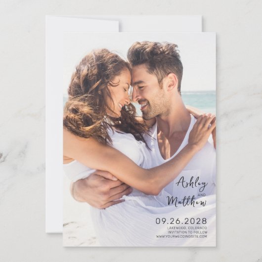 Eenvoudig Elegant Script Photo Wedding Save The Date (Achterkant)