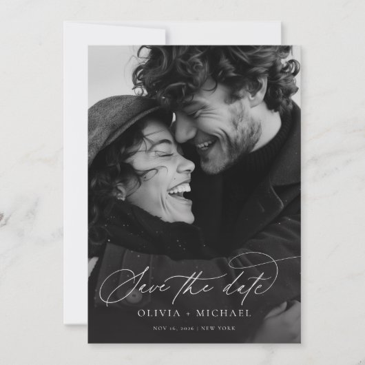 Eenvoudig Elegant Script Photo Wedding Save The Date (Voorkant)