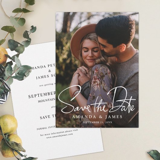 Eenvoudig Elegant Script Photo Wedding Save The Date