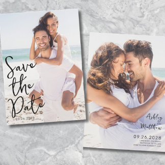 Eenvoudig Elegant Script Photo Wedding Save The Date