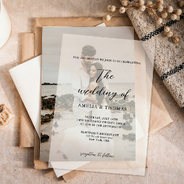 Eenvoudig Elegant Script Photo Wedding Vellum Uitnodigingen