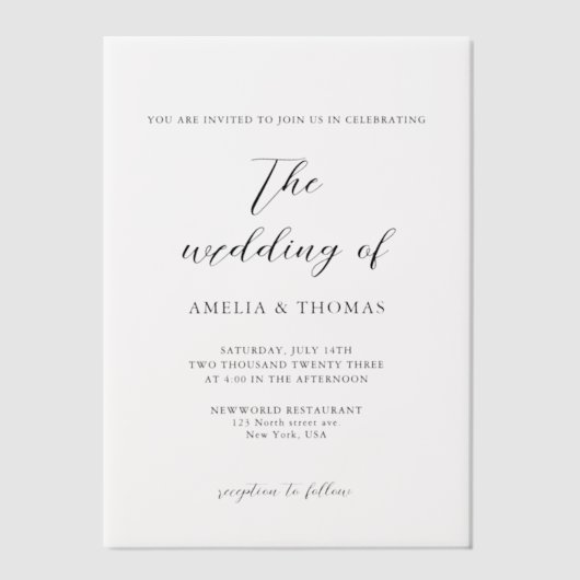 Eenvoudig Elegant Script Photo Wedding Vellum Uitnodigingen (Voorkant)