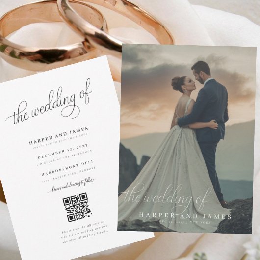Eenvoudig Elegant Script QR Code Foto Budget Bruil Kaart