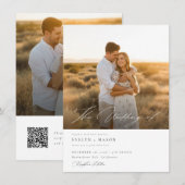 Eenvoudig Elegant Script QR Code Foto Budget Huwel Kaart (Voorkant / Achterkant)