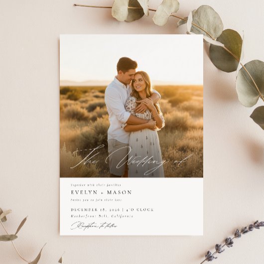 Eenvoudig Elegant Script QR Code Foto Budget Huwel Kaart