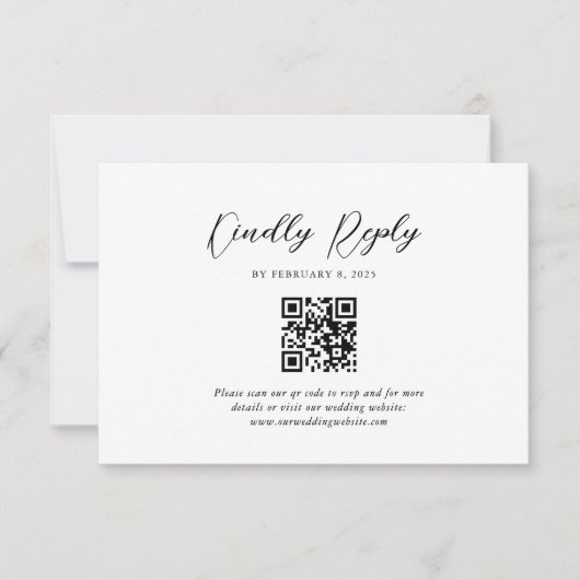 Eenvoudig Elegant Script QR Code Wedding RSVP Kaartje (Voorkant)