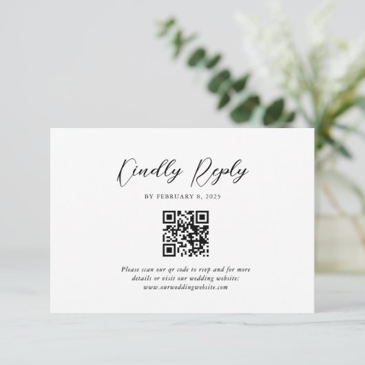 Eenvoudig Elegant Script QR Code Wedding RSVP Kaartje (Staand voorkant)