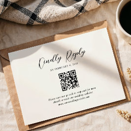 Eenvoudig Elegant Script QR Code Wedding RSVP Kaartje