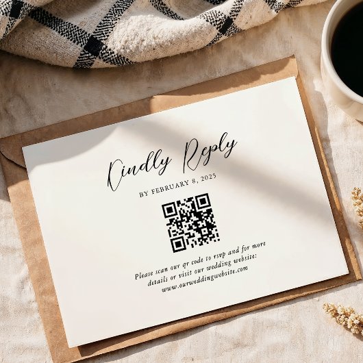 Eenvoudig Elegant Script QR Code Wedding RSVP Kaartje