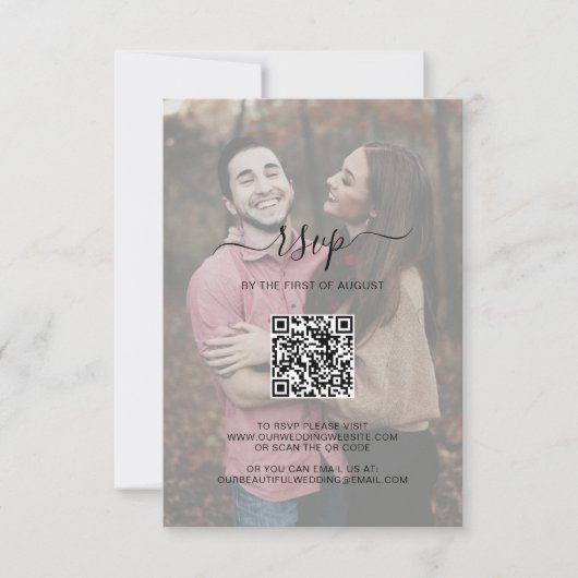 Eenvoudig Elegant Script QR Code Weduwschap met fo RSVP Kaartje (Voorkant)