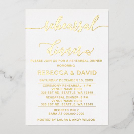 Eenvoudig Elegant Script Rehearsal Dinner Folie Uitnodiging (Voorkant)
