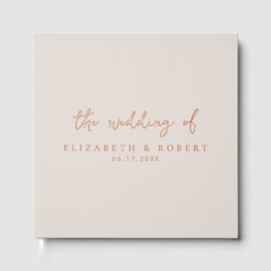 Eenvoudig Elegant Script Roos Gold Foil Wedding Gastenboek (Voorkant)
