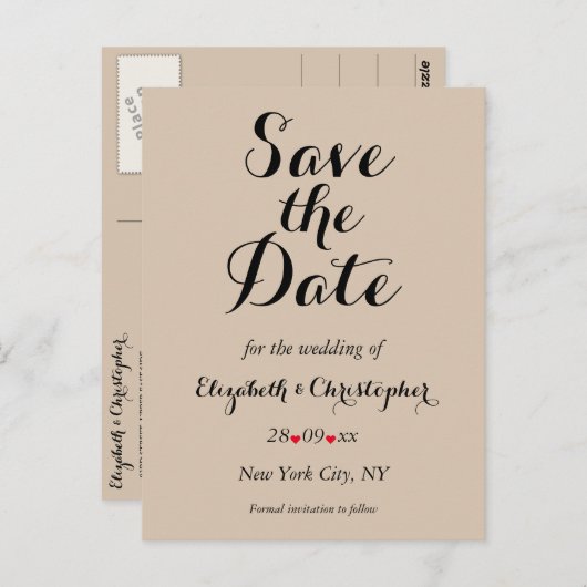 Eenvoudig Elegant Script Rustieke bruiloft Save th Briefkaart (Voorkant / Achterkant)