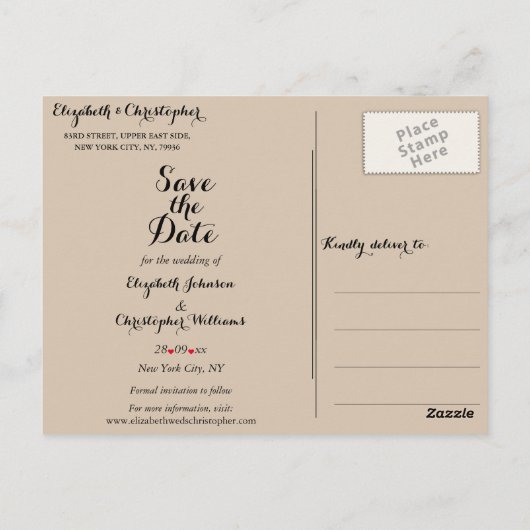 Eenvoudig Elegant Script Rustieke bruiloft Save th Briefkaart (Achterkant)