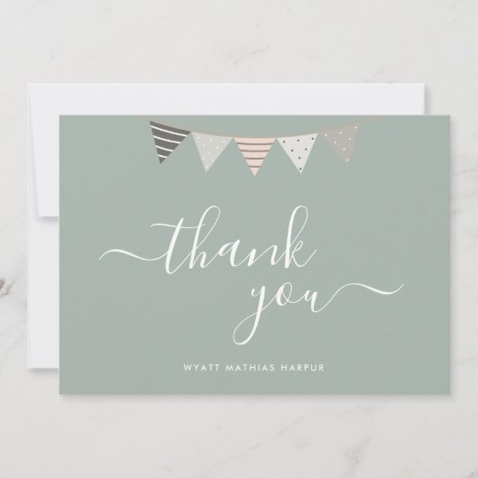Eenvoudig Elegant Script Sage Green Baby Bedankkaart (Voorkant)