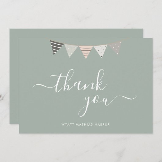 Eenvoudig Elegant Script Sage Green Baby Bedankkaart (Voorkant / Achterkant)