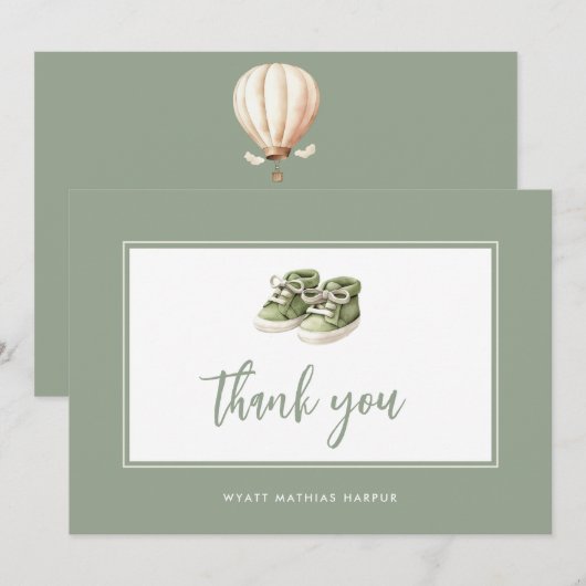 Eenvoudig Elegant Script Sage Green Baby Bedankkaart (Voorkant / Achterkant)