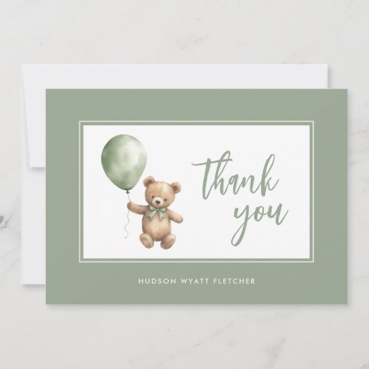 Eenvoudig Elegant Script Sage Green Baby Boy Bedankkaart (Voorkant)