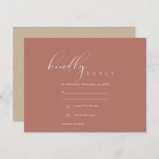Eenvoudig Elegant Script Terracotta Wedding RSVP Informatiekaartje (Voorkant / Achterkant)